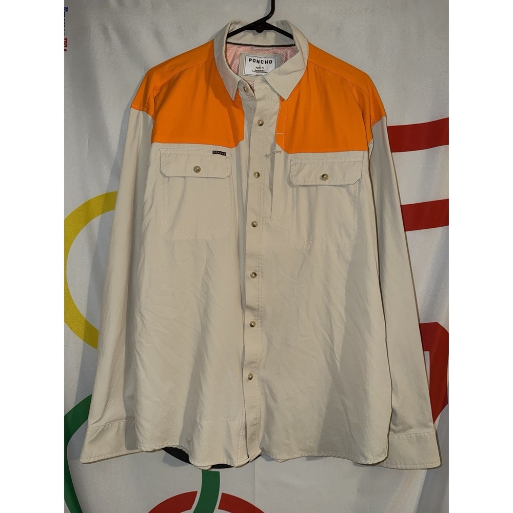 Poncho Outdoors The Perdiz Button Up Shirt Mens Large Shooting Orange Beige